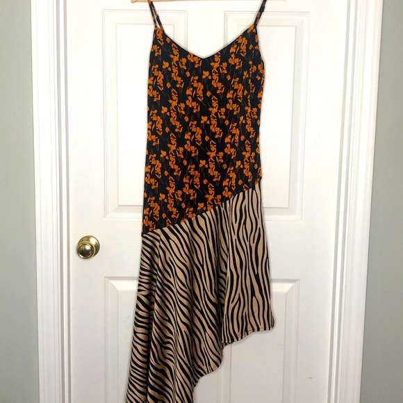 Lulus asymmetrical floral & zebra print long dress - S - Picture 2 of 11